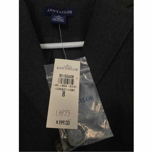 Ann Taylor Dark 100% Wool Grey Blazer 8 NWT - Picture 7 of 7